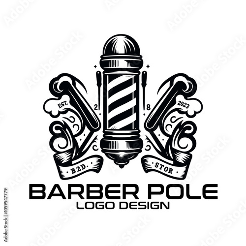 Barber Pole Vector Logo Design