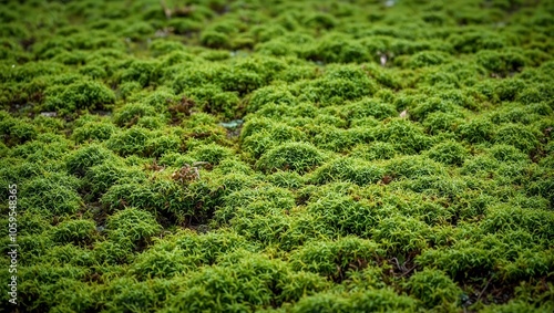 Lush green moss carpet with velvety texture and dewy sheen