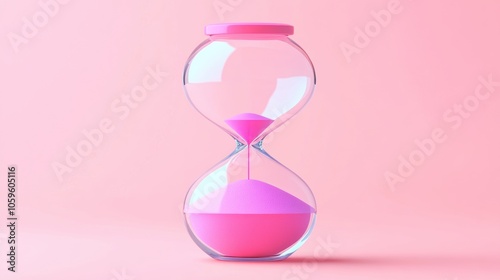  Hourglass on pink background Concept of health, fertility and biological clock in women, 