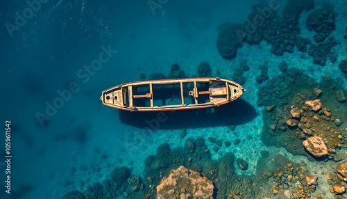 Shipwreck Michelle on the bottom of a clear sea. Aerial view of an interesting place near the Croatian beach isolated with white shades, png