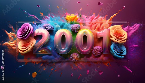 Colorful 2001 Celebration Design with Flowers