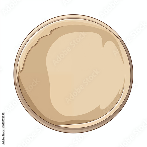 A playful cartoon design of a smooth, round beige surface on a white background