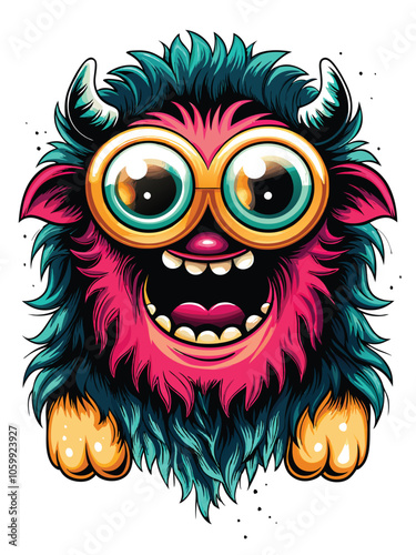 A friendly, furry monster with a goofy smile, wearing large, round glasses.