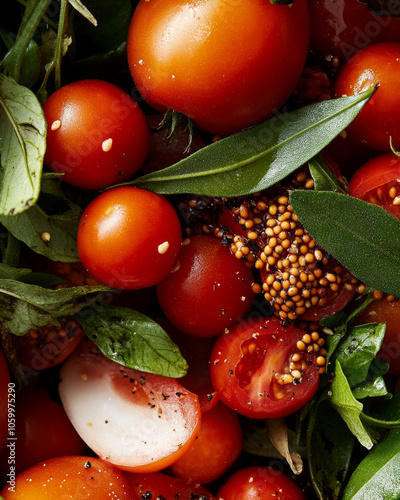 A close-up of a bush tucker meal, featuring native Australian ingredients like bush tomatoes and wattle seeds.