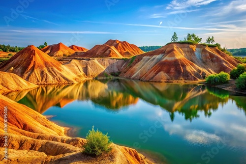 Clay refractory mining hills reflection in water