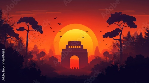 Sunset bathes India Gate in warmth