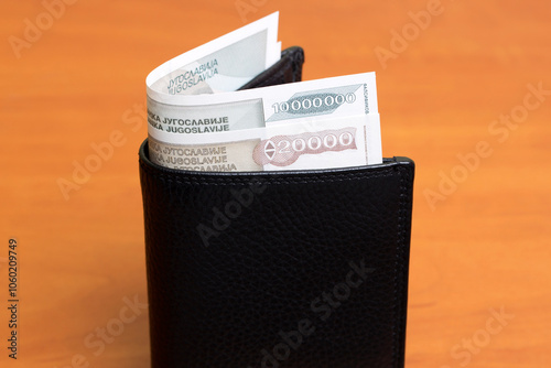 Yugoslav dinar in the black wallet