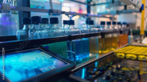 An electronic tablet displaying realtime data on the water temperature and salinity in a variety of tanks throughout the laboratory.