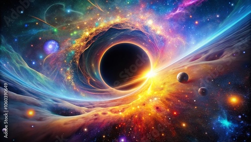 Abstract Beauty of a Black Hole: A Stunning 3D Galaxy Design with Supernova Flare, Glowing Light, and Cosmic Singularity for Space-themed Wallpaper