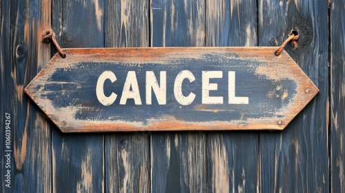 Vintage Wooden 'Cancel' Sign on Weathered Fence