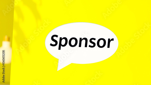 white speech bubble with the word sponsor on a yellow background