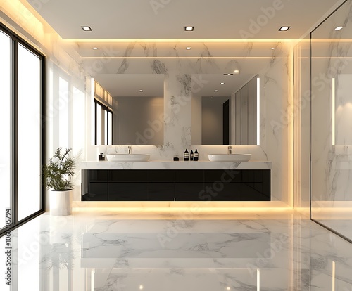 Luxurious Bathroom Design with LED Lighting and Marble Accents