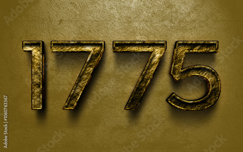 3D dark golden number design of 1775 on cracked golden background.