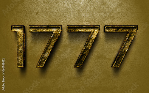 3D dark golden number design of 1777 on cracked golden background.