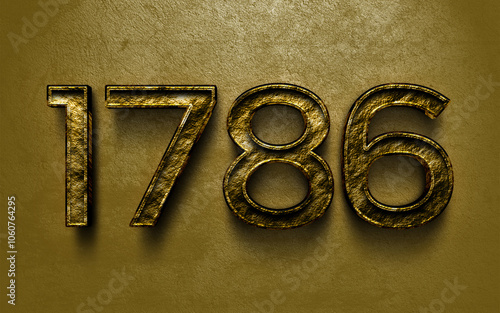 3D dark golden number design of 1786 on cracked golden background.