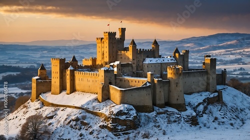 Majestic Castle on Snowy Hill