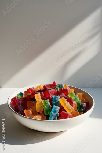 A colorful bowl filled with assorted gummy bears.