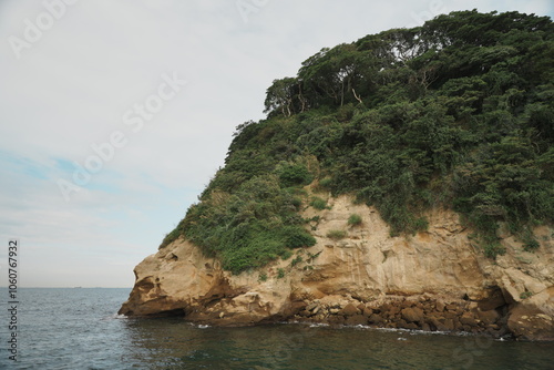 桟橋から見る猿島の奇岩