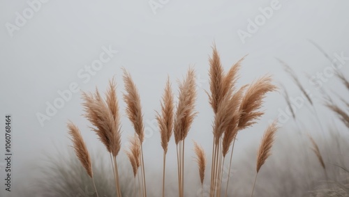 Pampas grass on grey background with copy space.