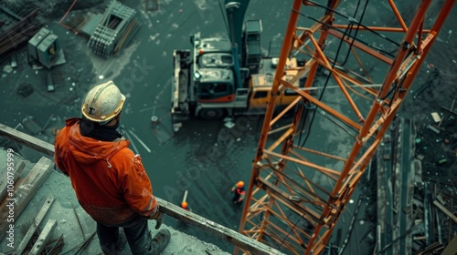 Amidst a flurry of activity a worker stands confidently at the edge of a construction site guiding a crane operator as they maneuver a load overhead.