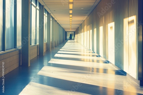 A long corridor with multiple adjacent windows