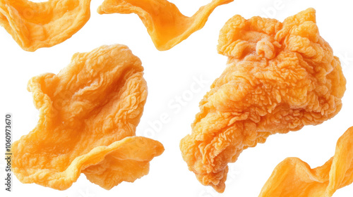 Levitating Frozen Fried Chicken Pieces on a Transparent Background Generative AI