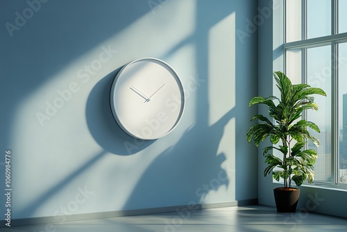 Minimalist wall clock with clean white face in modern interior