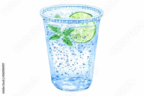 Refreshing Sparkling Water with Mint and Lime Slice