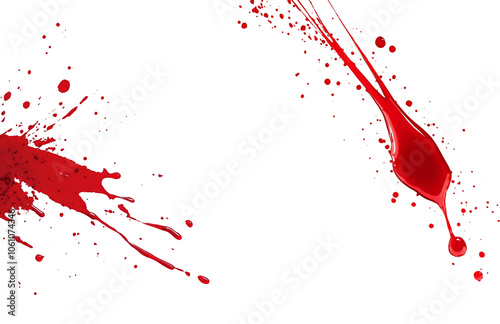 Blood splatter stain splash drop red bloodstain bleeding gore blood drip murder violence halloween horror scary spooky isolated background white backdrop texture pattern design element graphic