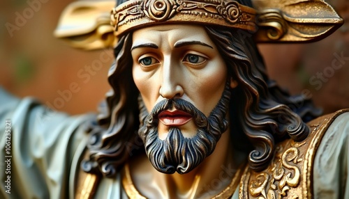 Detailed statue of Jesus Christ with ornate crown and serene expression in realistic style 