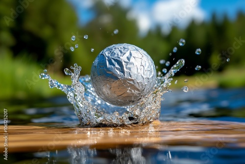 Water balloon squeezed tightly, about to burst, capturing the playful and suspenseful moment before release, symbolizing fun and unpredictability