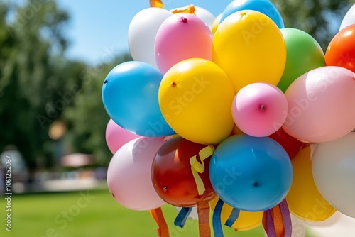 Water balloon squeezed tightly, about to burst, capturing the playful and suspenseful moment before release, symbolizing fun and unpredictability