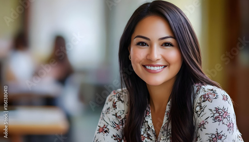 School counselor with a warm smile front pose facing the camera Latina woman with a nurturing pers Generative AI