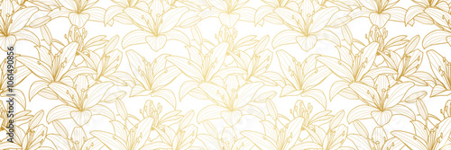 Golden lily floral vintage print, gradient elegant banner design, seamless repeating pattern background design