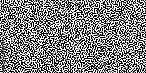 Abstract truing organic wallpaper Turing reaction diffusion monochrome seamless pattern with chaotic motion. Monochrome background of natural organic forms motion. Natural seamless line pattern.