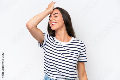 Young caucasian woman isolated on white background has realized something and intending the solution