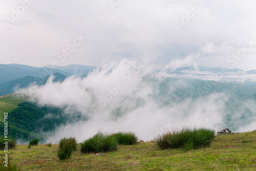 The pyrenees on the france spain border view from pass between spain and france. The cirque de lescun.