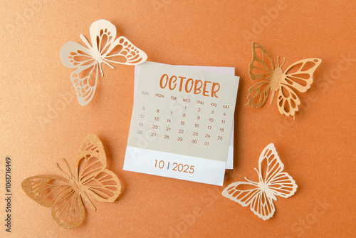 October 2025 calendar card with butterfly paper.