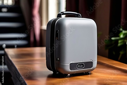 little voyager a small gray smart luggage with a gps tracker and