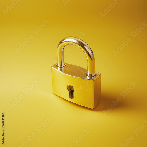 A sturdy yellow padlock with a silver shackle set against a vibrant yellow background, symbolizing security and safety.