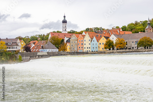 Landscape view of Lechwehr at landsberg am lech beautiful town at Germany.