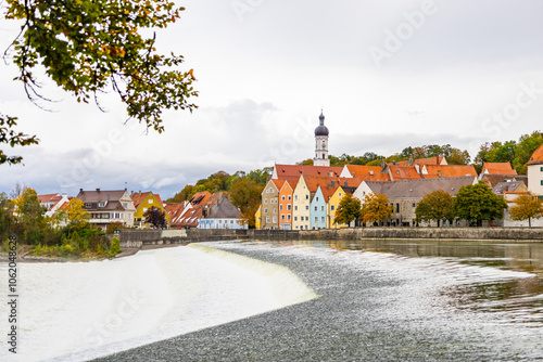 Landscape view of Lechwehr at landsberg am lech beautiful town at Germany.