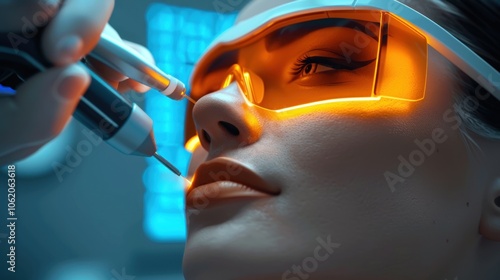 A state-of-the-art clinic scene highlighting a laser treatment, emphasizing advanced technology and effectiveness.