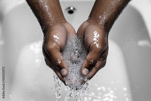 Hands pulling a plug in a bathtub, watching as water begins to drain with ripples, capturing the calming and inevitable process of release, symbolizing calm and relief