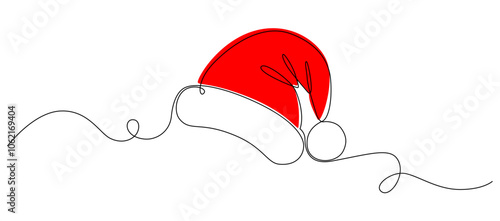 One continuous line drawing of christmas Santa Claus hat. Nicolas red cup in simple linear style. Elegance logo editable stroke. Doodle vector illustration