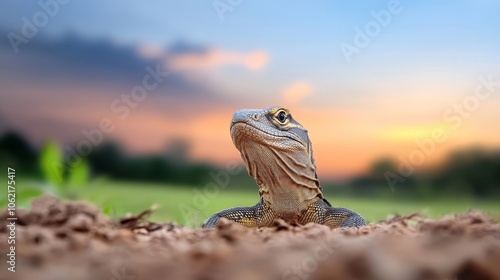 Afternoon Rest: A monitor lizard lounges in the shade, digesting its meal.