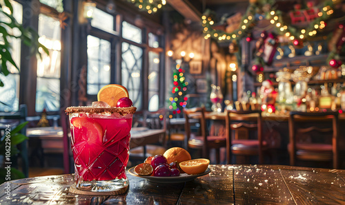 Mezcal punch served inside a posada in a warm Christmas atmosphere.