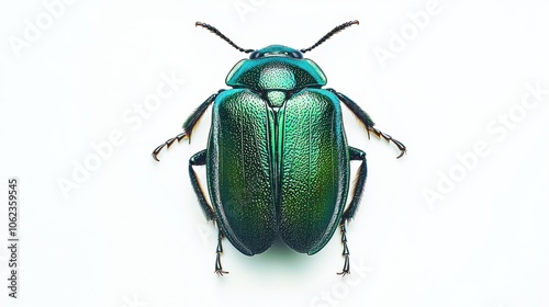 A vibrant green beetle with iridescent shell, showcasing intricate patterns and textures.