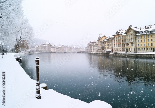 Winter in Lucerne, Switzerland, snow white