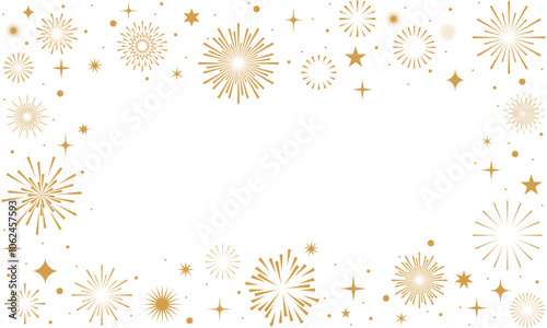 Fireworks background, gold fireworks vector border, frame